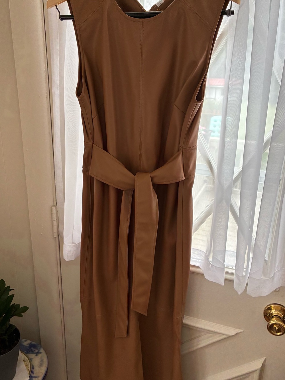 Calvin Klein Sleeveless Faux Leather Midi Dress - Camel Brown